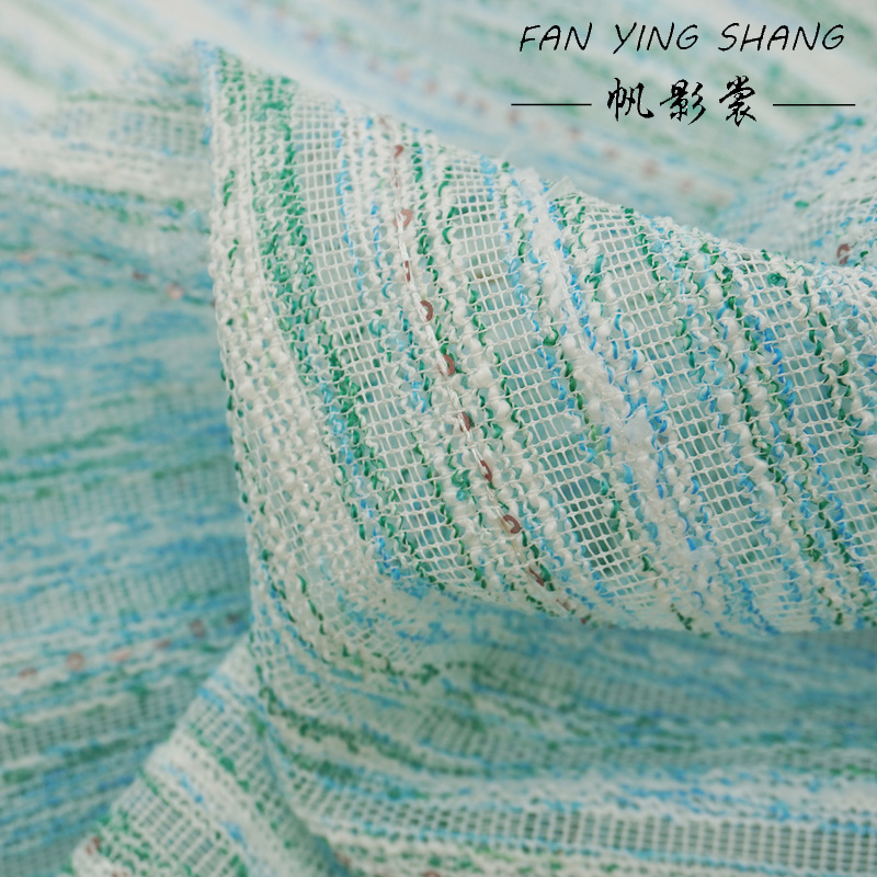 Sewing Tweed Fabric - Fresh Style Blue Green Stripe Sequin