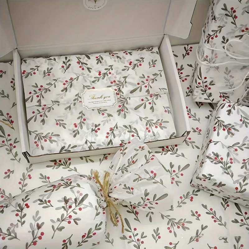 Pattern Tissue Paper - 30pcs/10pcs Holly, Berry Thin Paper, Wax-Coated