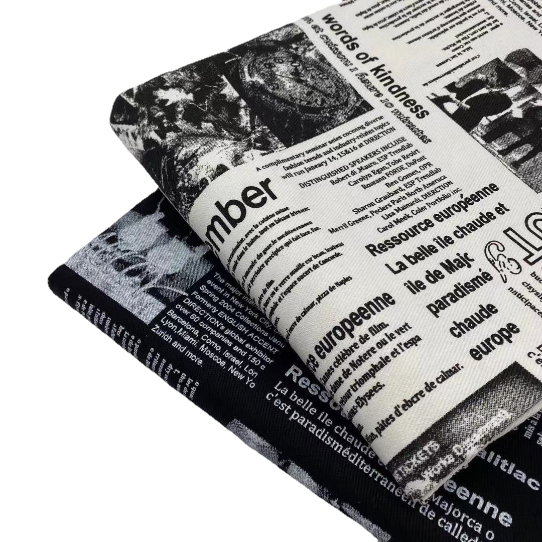 Sewing Tweed Fabric - Vintage Retro Black White Newspaper Graffiti