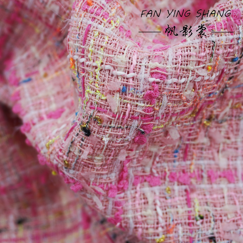 Sewing Tweed Fabric - The Pink Plaid Tassel Cotton Tweed