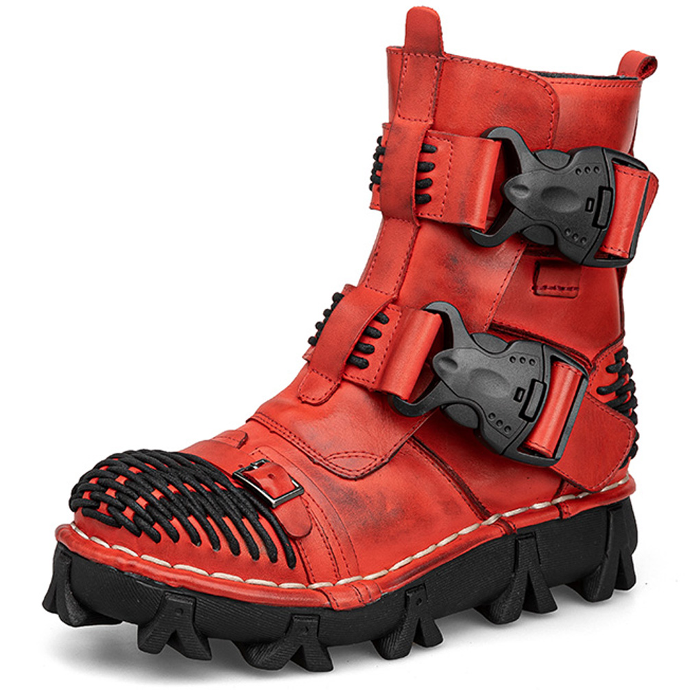 Sewing Latex - Men's Genuine Leather Motorcycle Boots,Goth Skull