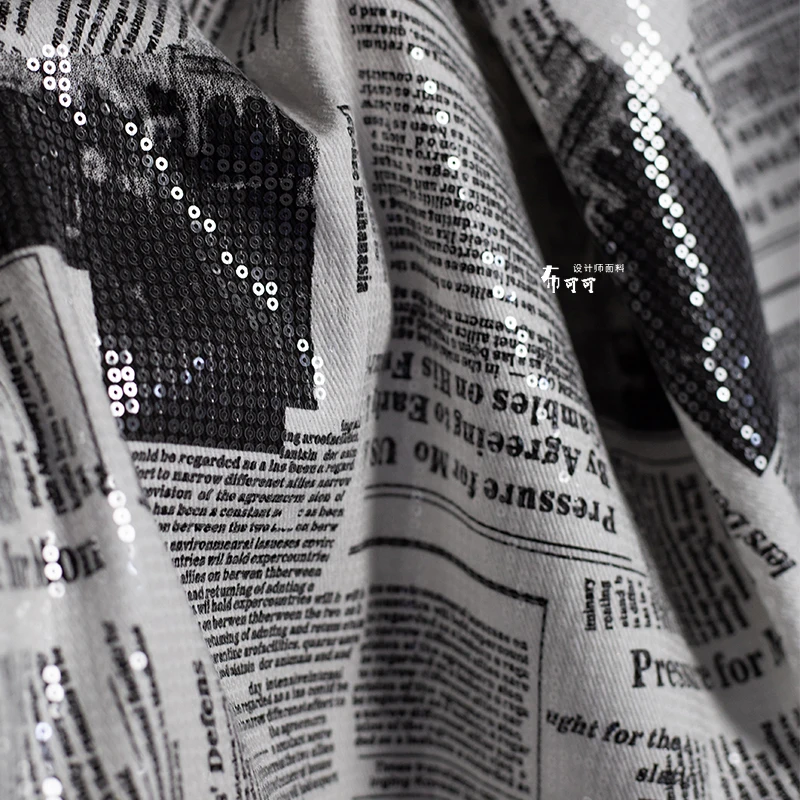 Sewing Tweed Fabric - English Graffiti Newspaper Denim Sequin Fabric