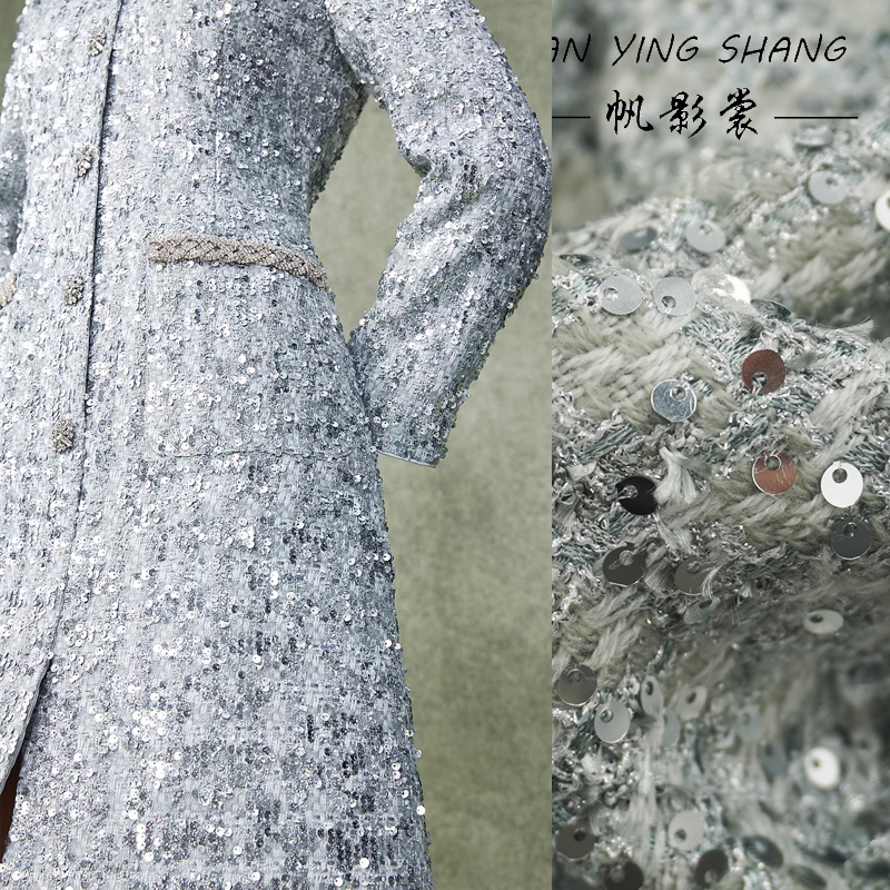 Silver Gray Glitter Sequins Tw - Sewing Tweed Fabric recension och pris